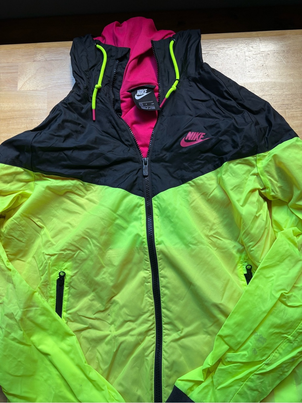 Nike Neon Yellow, Black & Pink Kids' Hooded Windbreaker